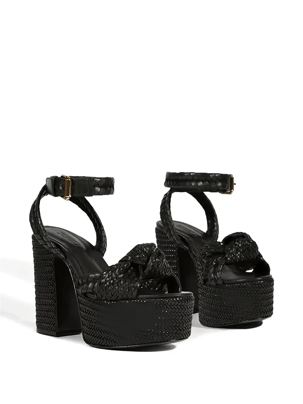 SCHUTZ Khari Black Woven Platform Ankle-Strap Sandals-7.5